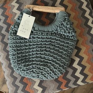 A New Day Women's Blue Knit Tote with Wooden Handle